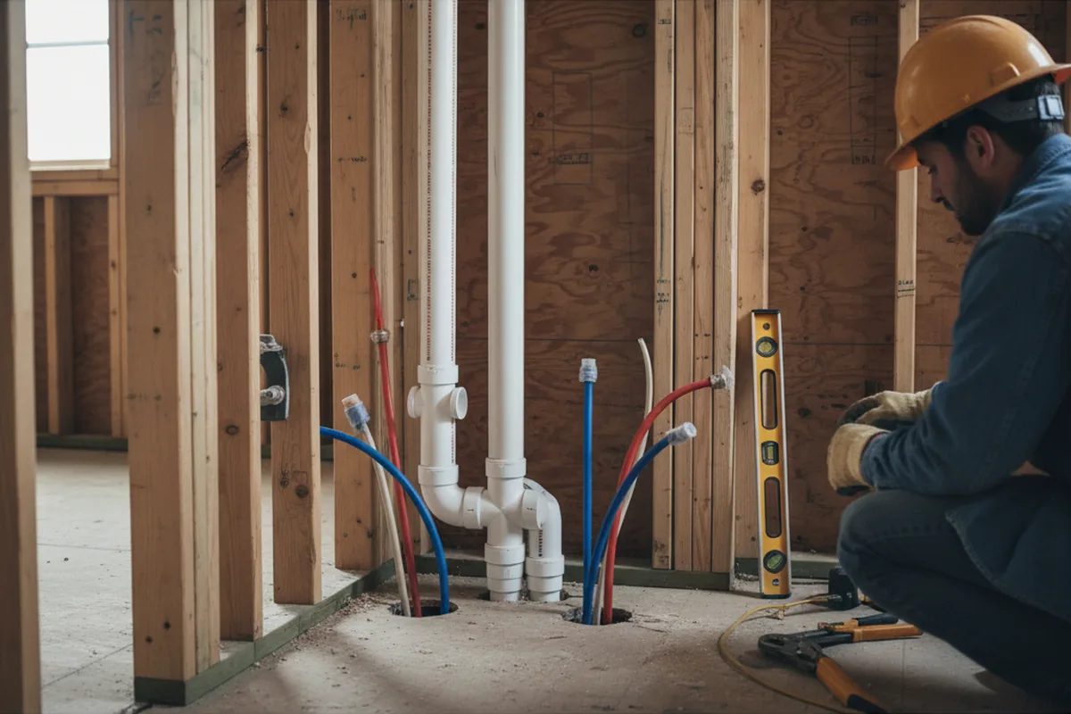 Drain and supply rough-in during Leak Detection in Crum Lynne